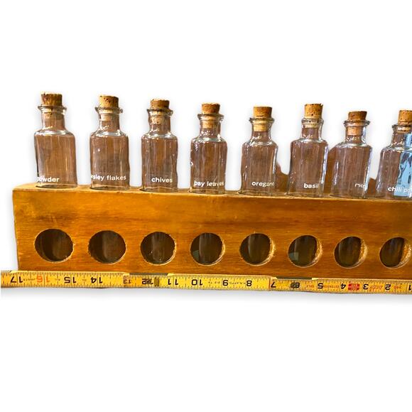 Vintage Spice rack Propagation Wood Stand 8 Bottles Glass - Picture 8 of 8